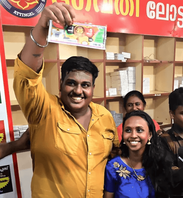 Rahul Kumar with the winning ticket